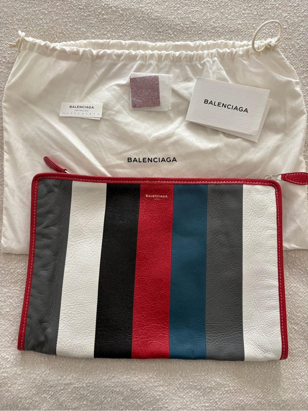 Balenciaga Striped Leather Zip Pouch - Multicolor